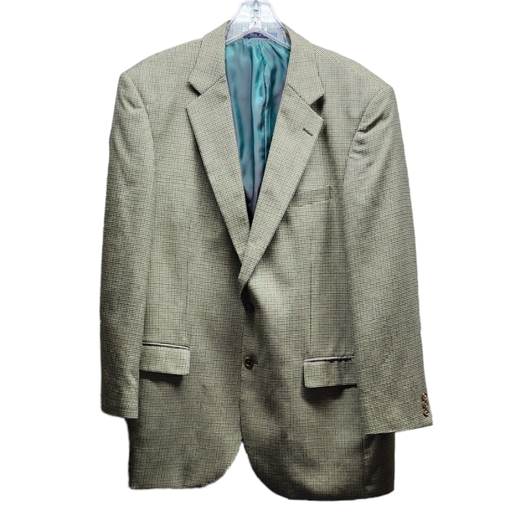 ALAN Flusser 44L Brown Houndstooth 2-Button Blazer Sport Coat Suit Jacket Silk - Picture 2 of 12